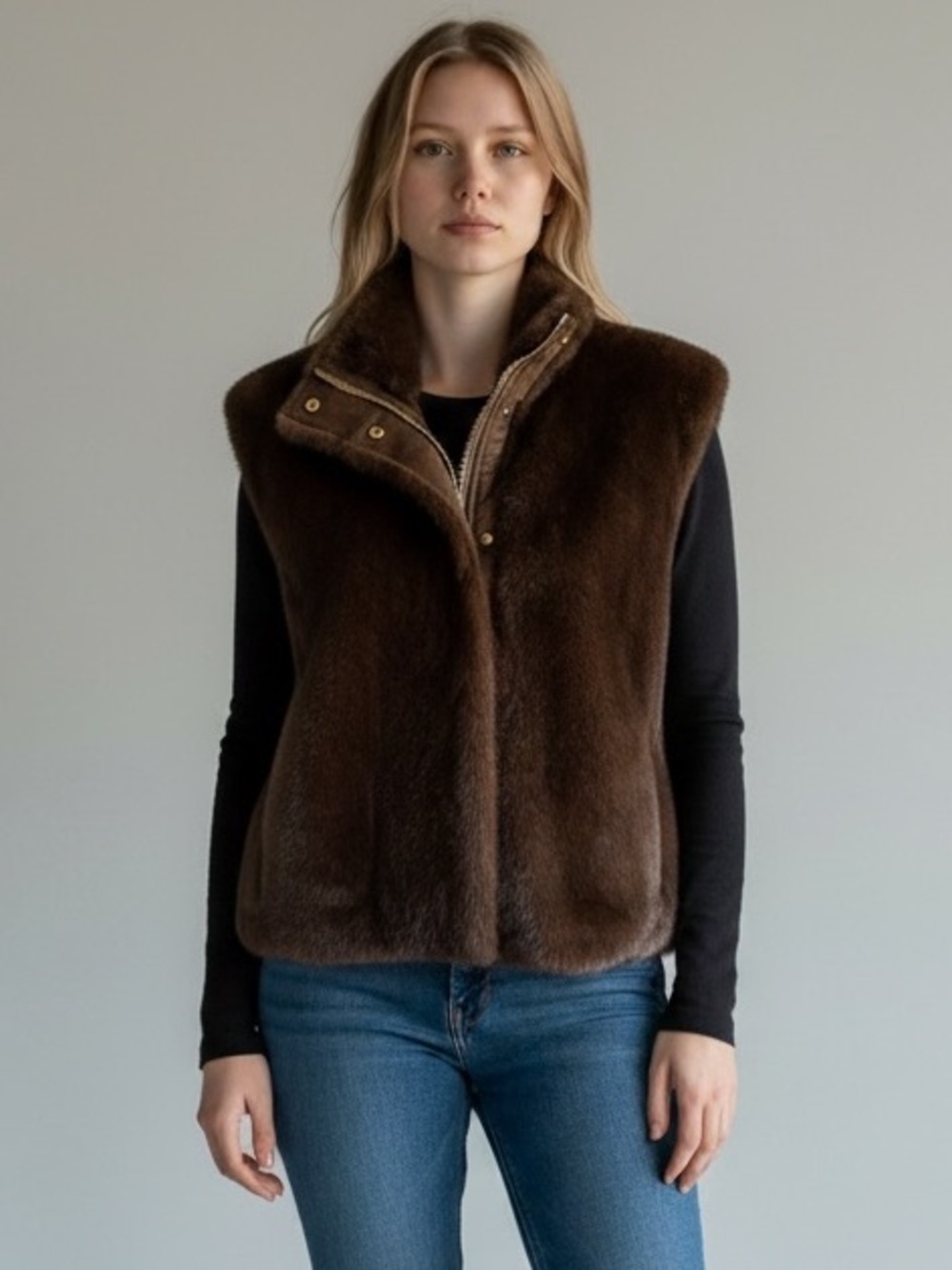 Belle Fare Classic Brown Faux-Fur Vest - Women NWT